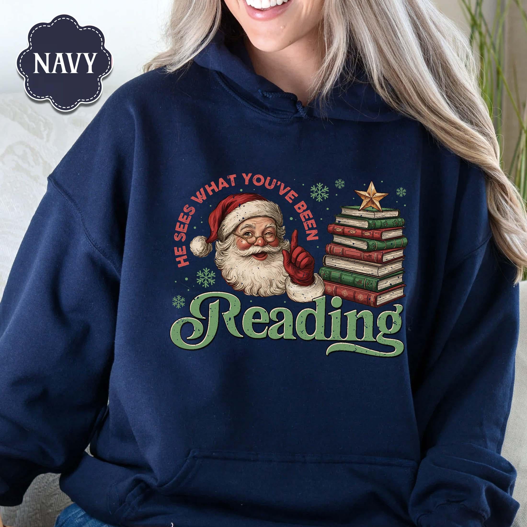 Funny Santa Book Sweatshirt – Christmas Reading Gift for Book Lovers