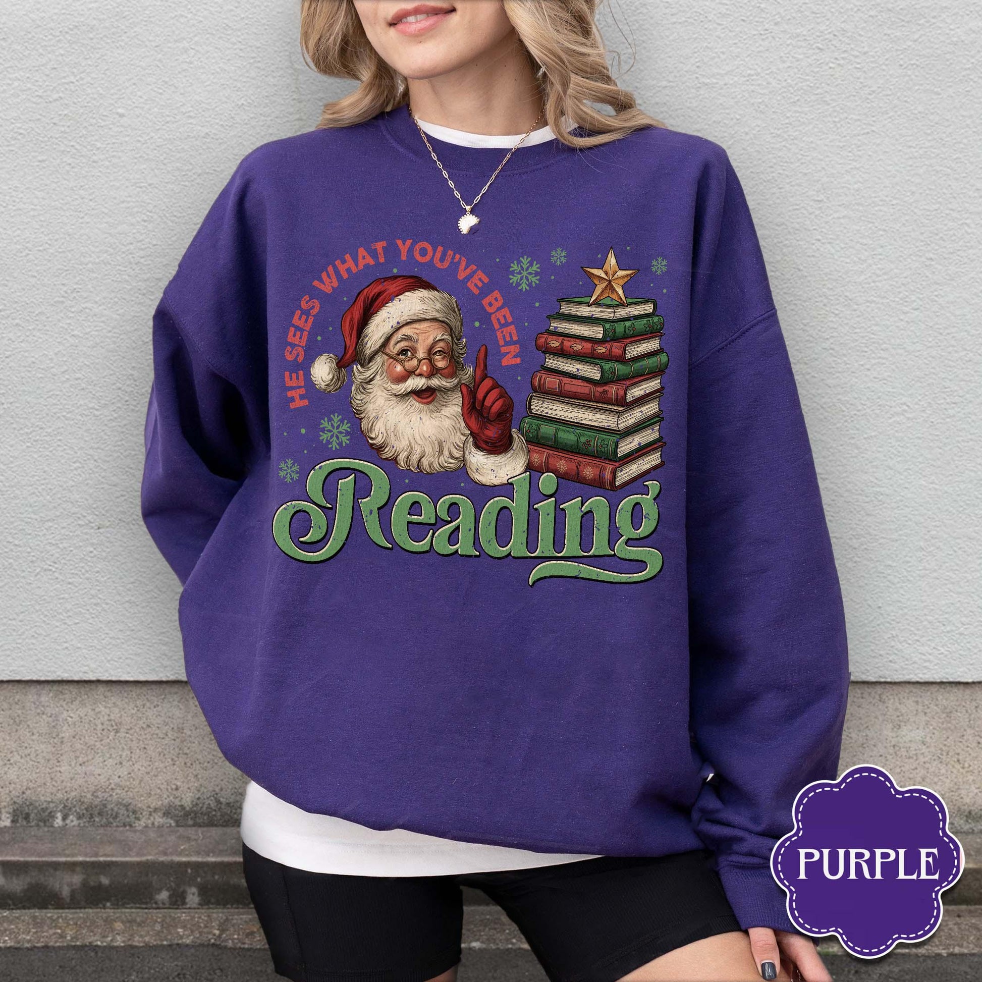 Funny Santa Book Sweatshirt – Christmas Reading Gift for Book Lovers