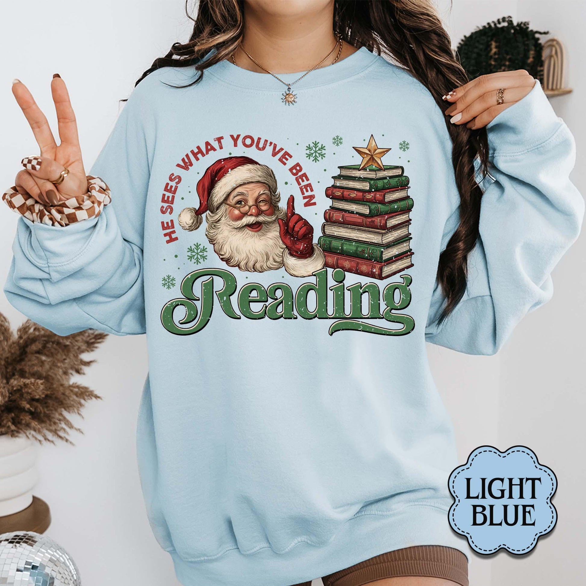 Funny Santa Book Sweatshirt – Christmas Reading Gift for Book Lovers