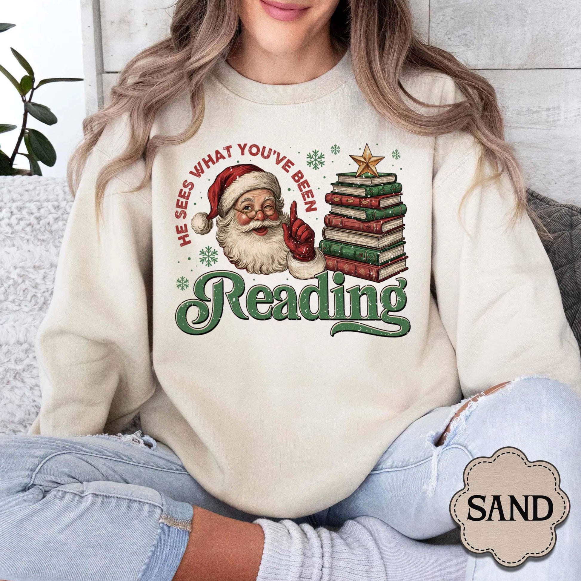 Funny Santa Book Sweatshirt – Christmas Reading Gift for Book Lovers