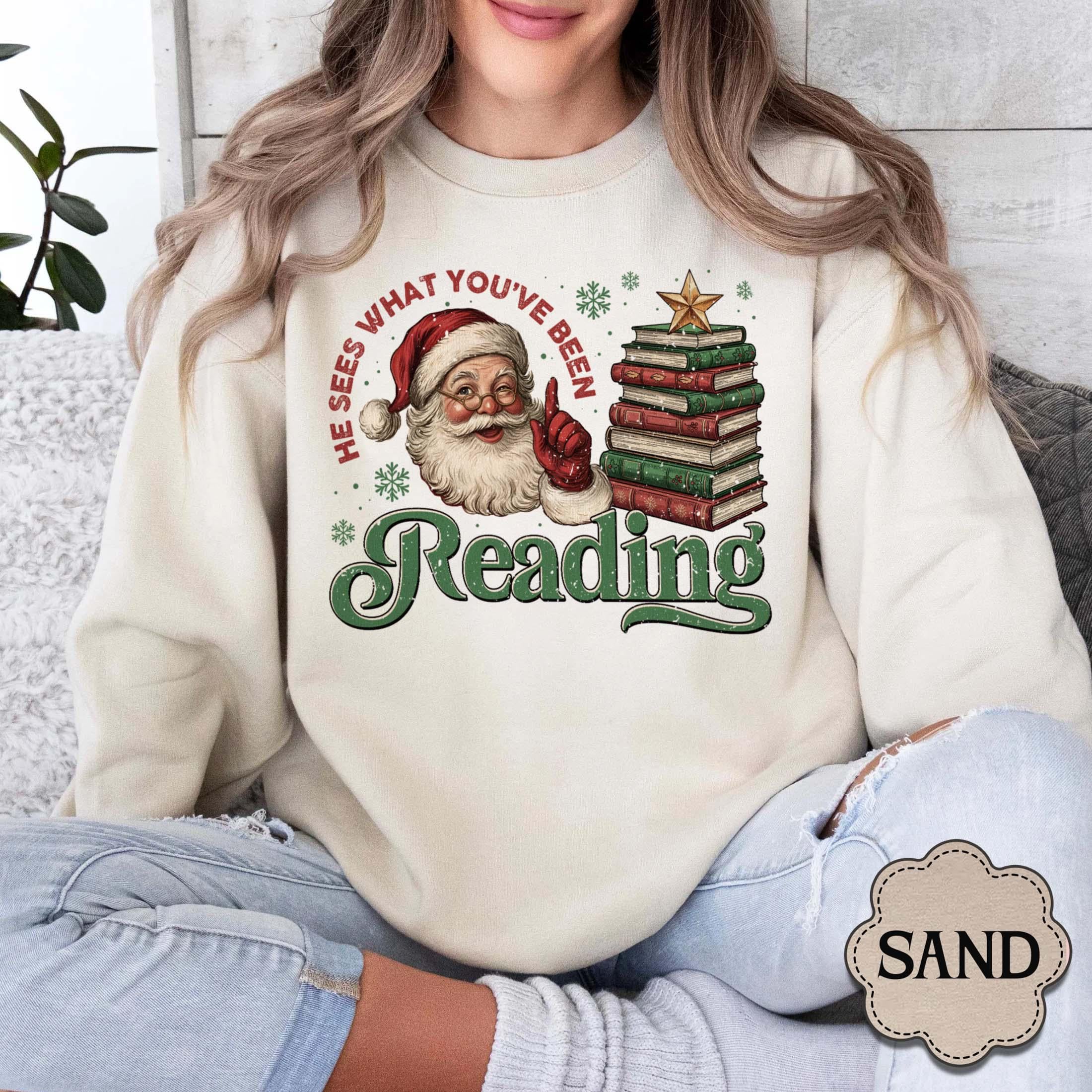 Funny Santa Book Sweatshirt – Christmas Reading Gift for Book Lovers