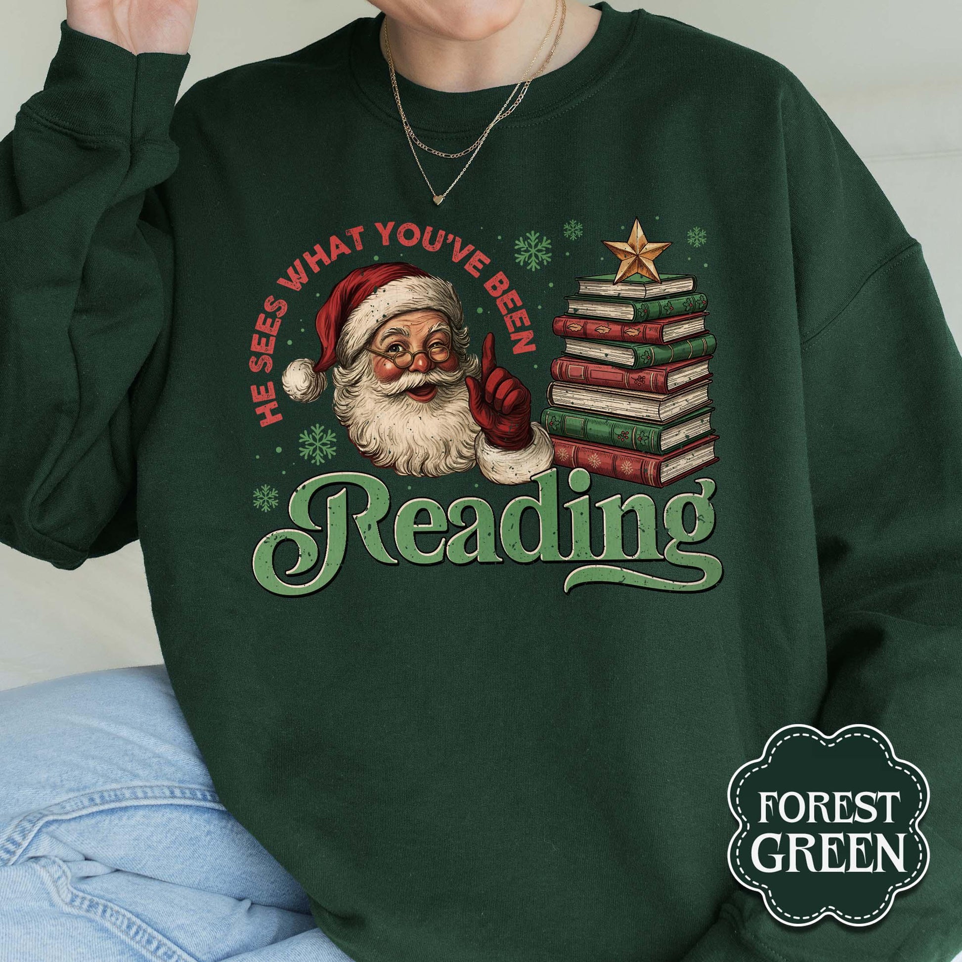 Funny Santa Book Sweatshirt – Christmas Reading Gift for Book Lovers