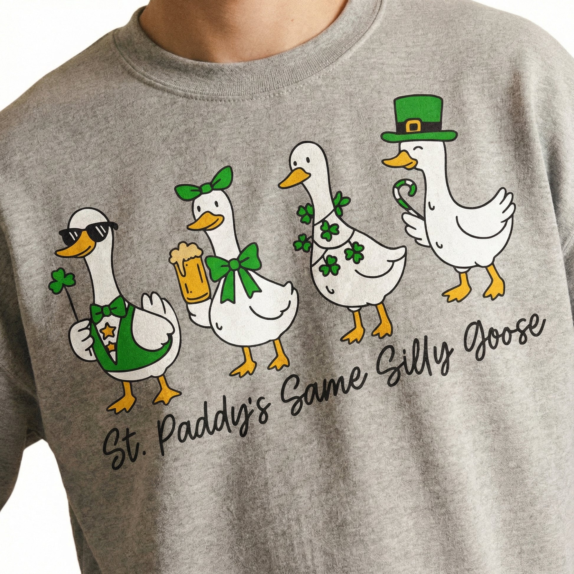 Funny St Patricks Day Silly Goose T-Shirt - Lucky Clover Coquette Graphic Tee