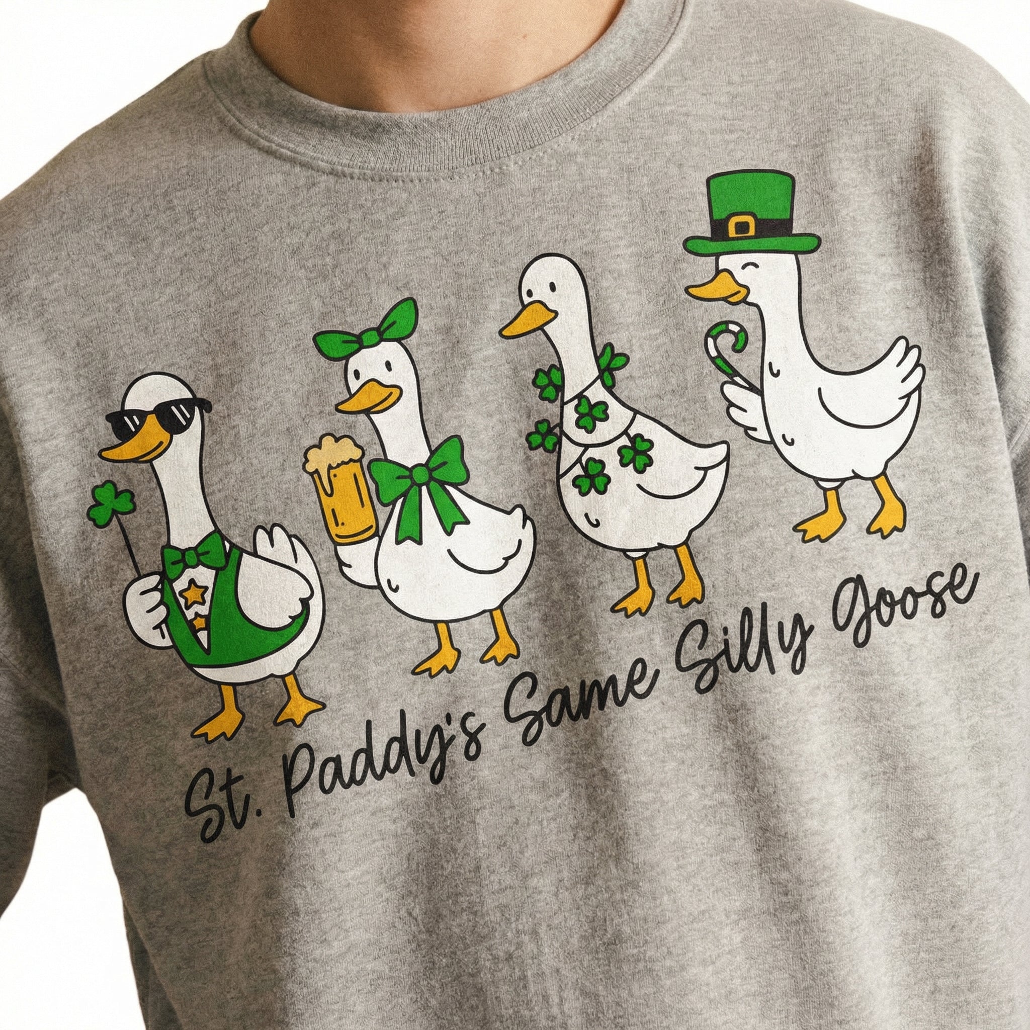 Funny St Patricks Day Silly Goose T-Shirt - Lucky Clover Coquette Graphic Tee