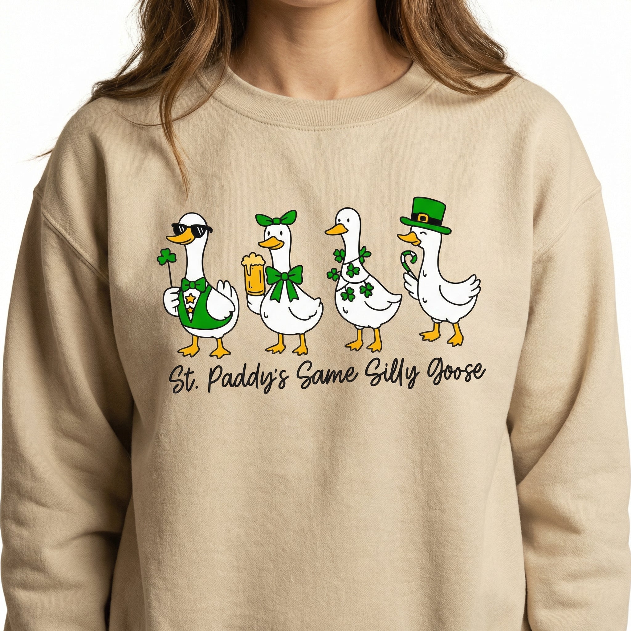 Funny St Patricks Day Silly Goose T-Shirt - Lucky Clover Coquette Graphic Tee