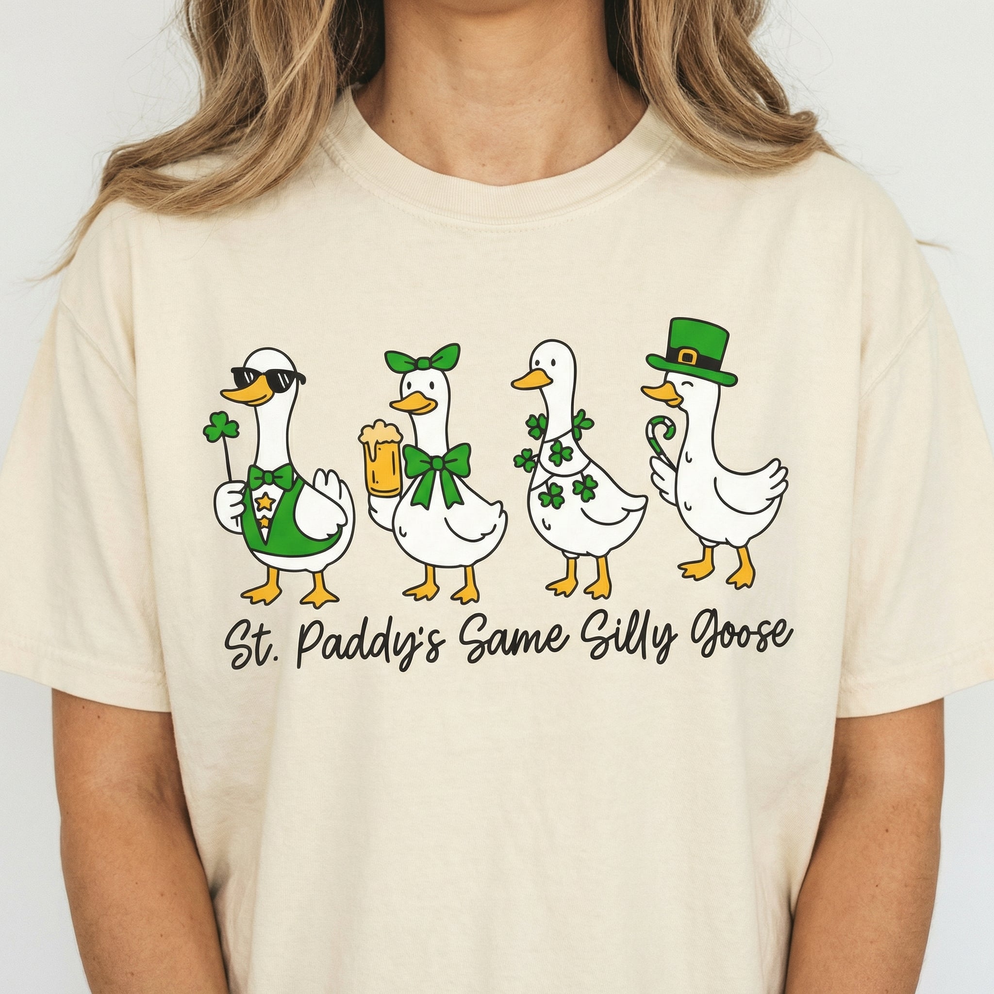 Funny St Patricks Day Silly Goose T-Shirt - Lucky Clover Coquette Graphic Tee