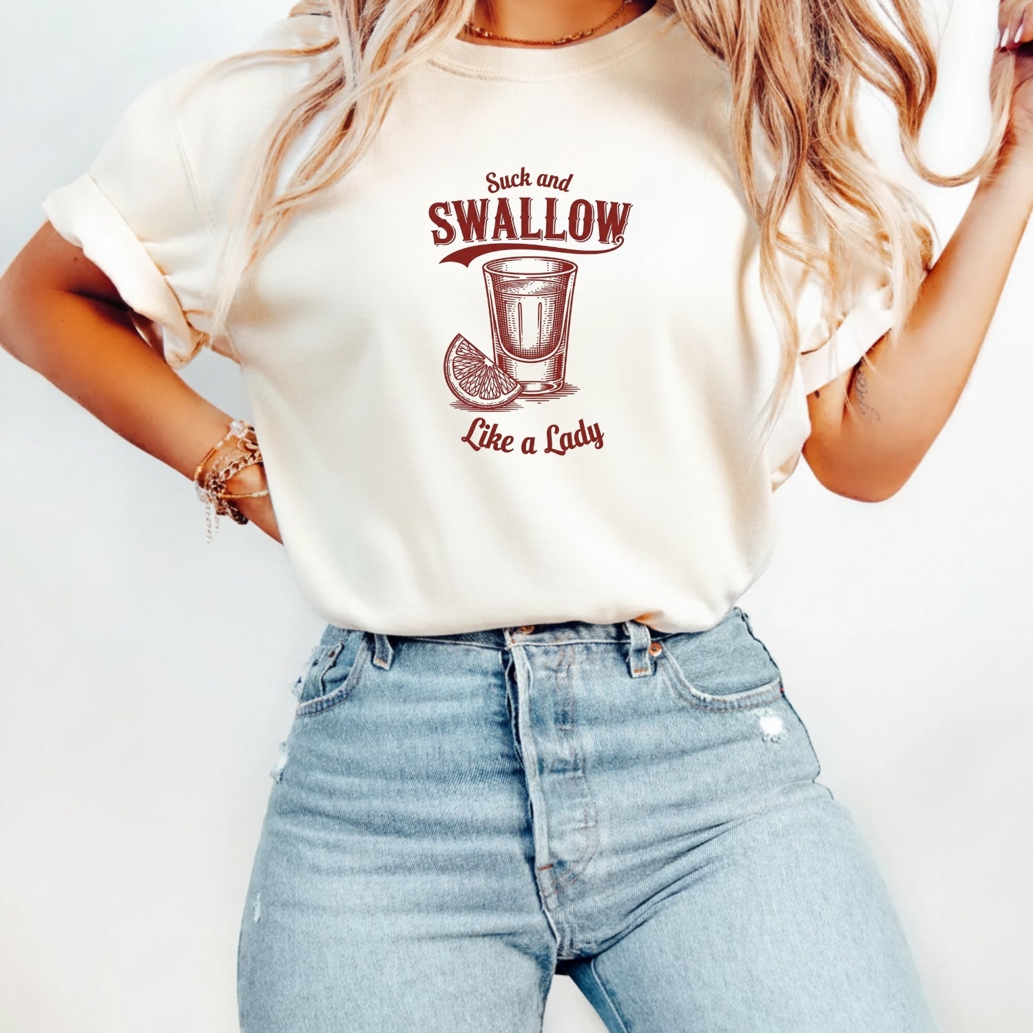 Funny Swallow Like a Lady Adult Humor T-Shirt – Cheeky Sarcasm Unisex Graphic Tee