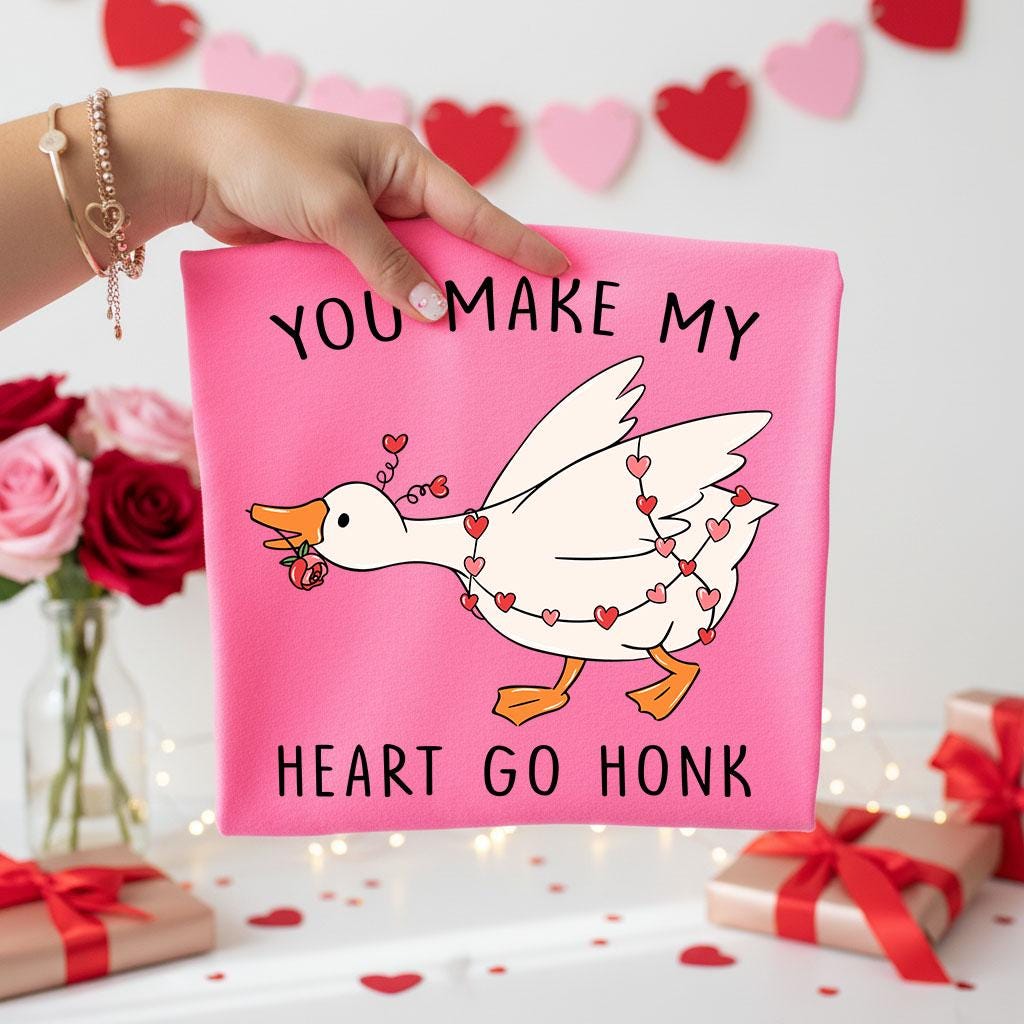 Funny Valentine Goose Shirt – Pink Coquette You Make My Heart Go Honk Tee
