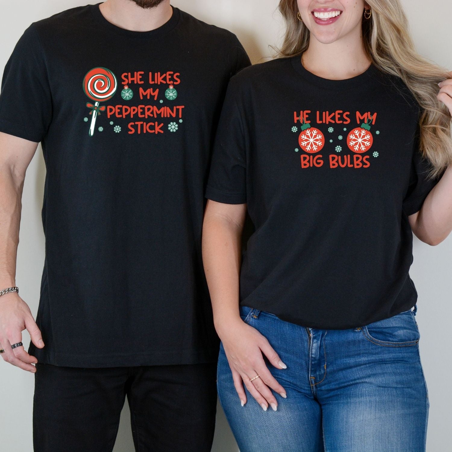 Funny Big Bulbs Peppermint Stick Matching T-Shirts For Couples