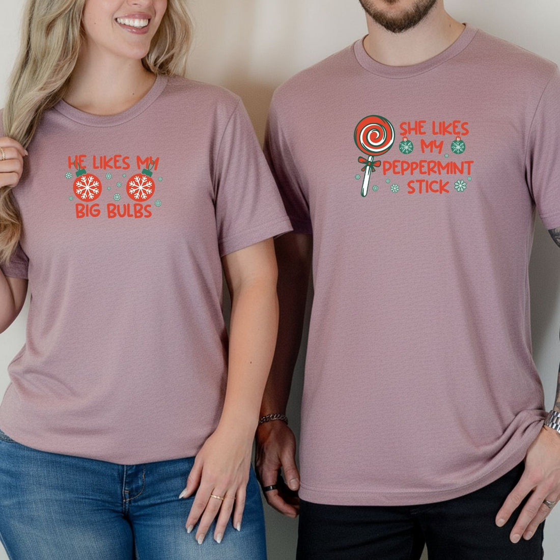 Funny Big Bulbs Peppermint Stick Matching T-Shirts For Couples