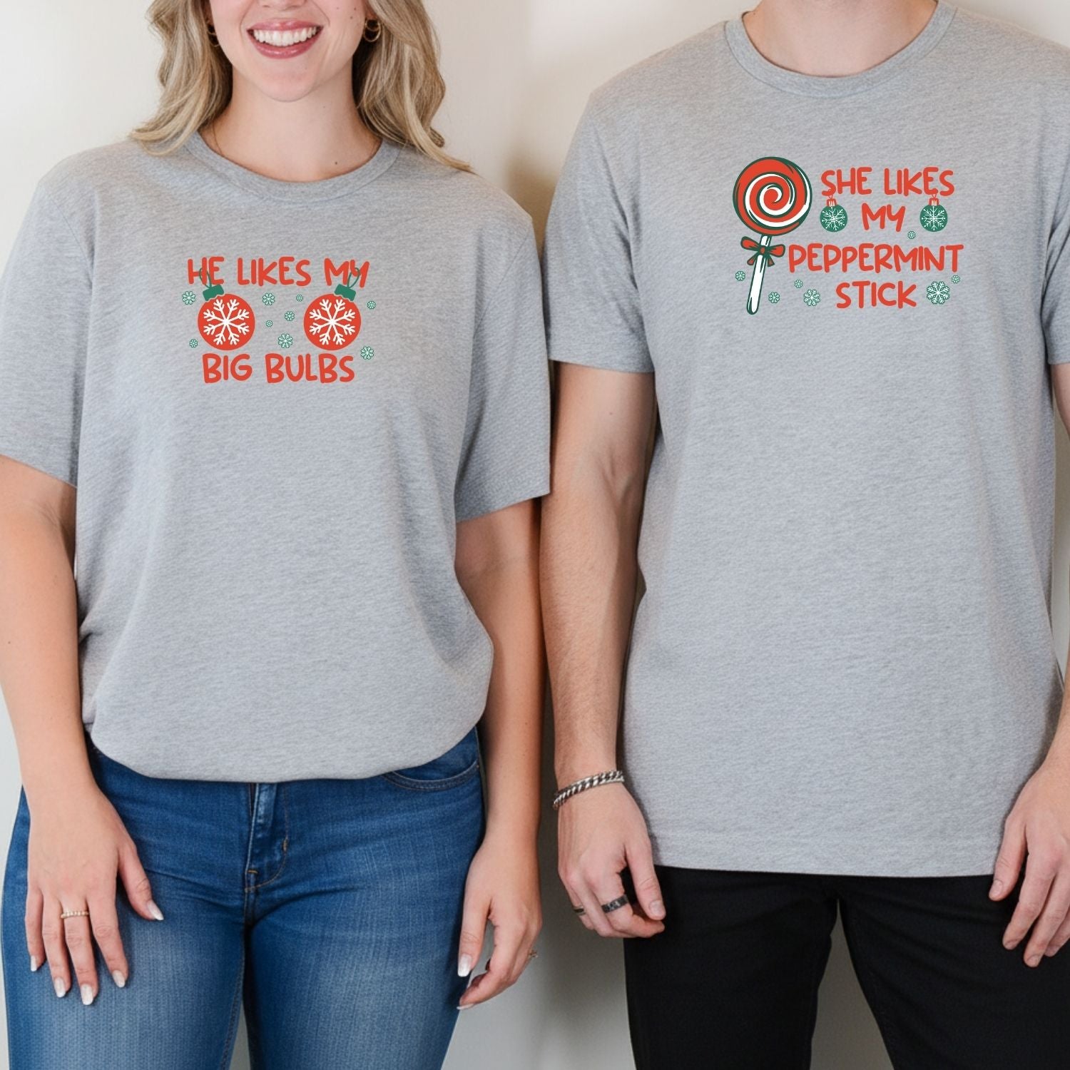 Funny Big Bulbs Peppermint Stick Matching T-Shirts For Couples