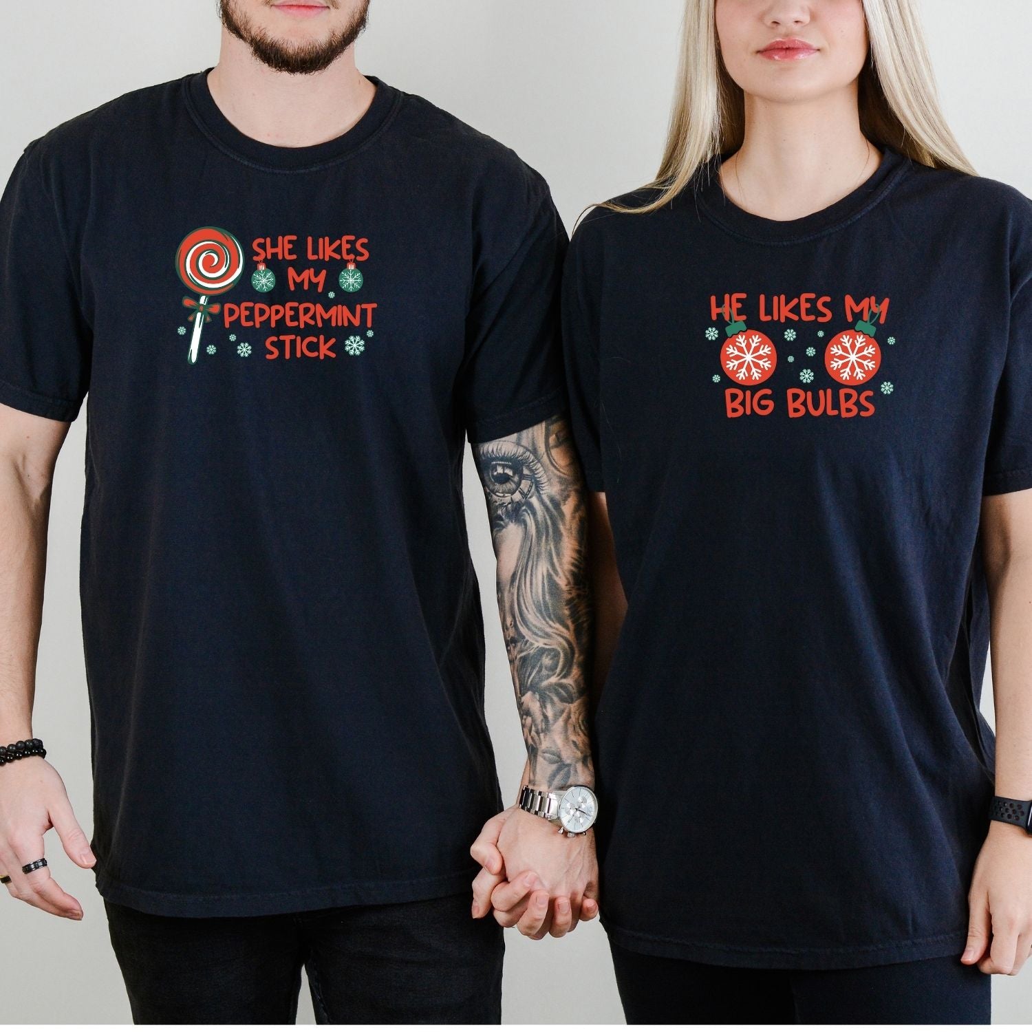 Funny Big Bulbs Peppermint Stick Matching T-Shirts For Couples