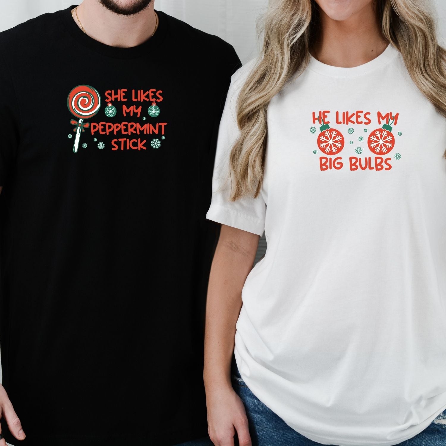 Funny Big Bulbs Peppermint Stick Matching T-Shirts For Couples