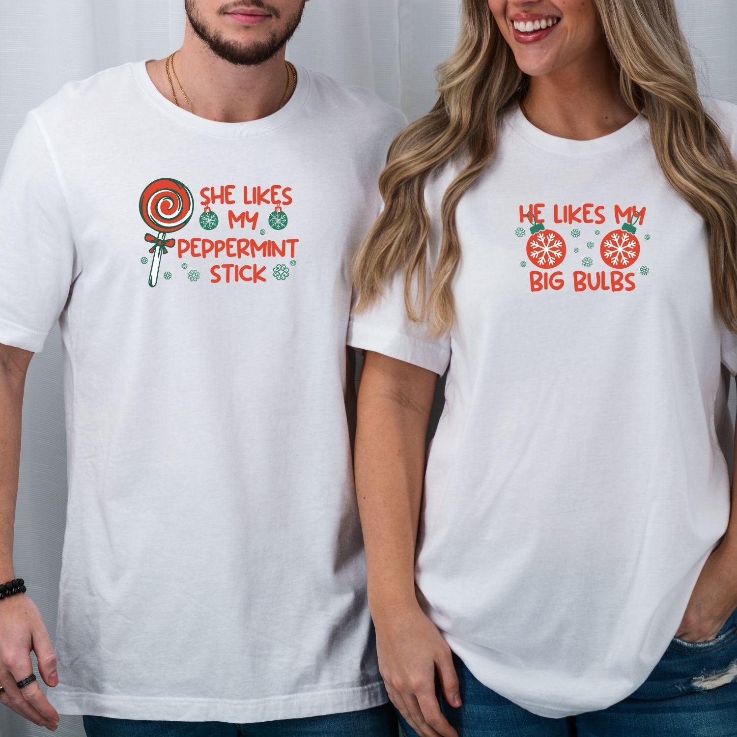 Funny Big Bulbs Peppermint Stick Matching T-Shirts For Couples
