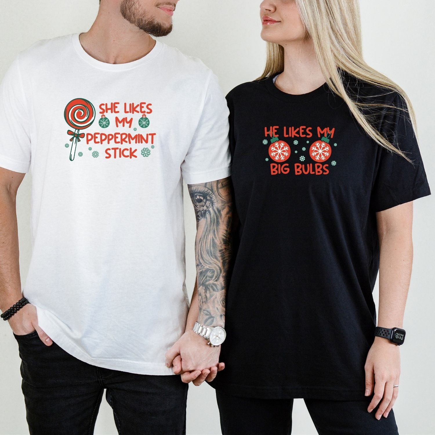 Funny Big Bulbs Peppermint Stick Matching T-Shirts For Couples