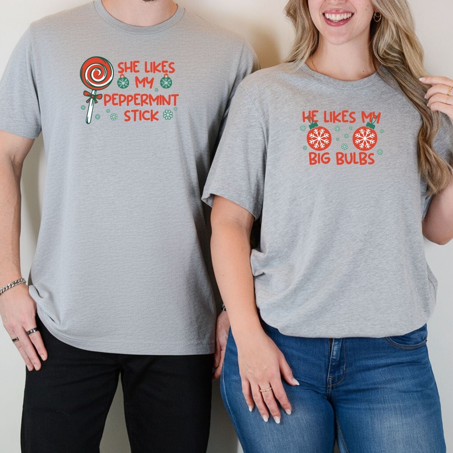 Funny Big Bulbs Peppermint Stick Matching T-Shirts For Couples