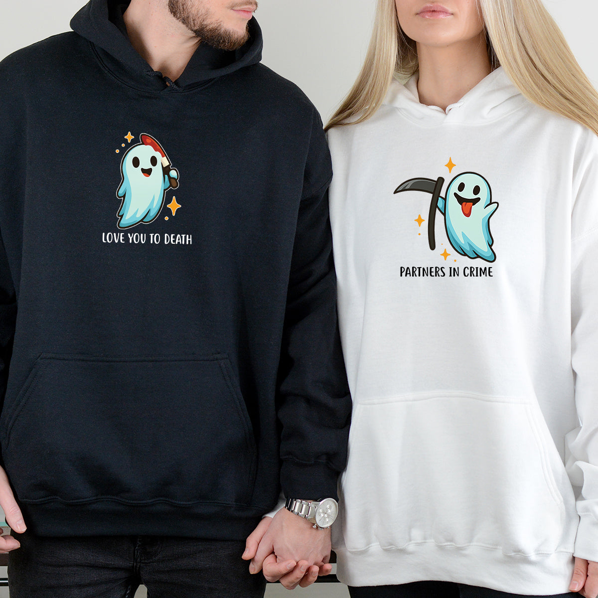Ghost with Scythe & Ghost with Knife Matching Hoodies For Couples