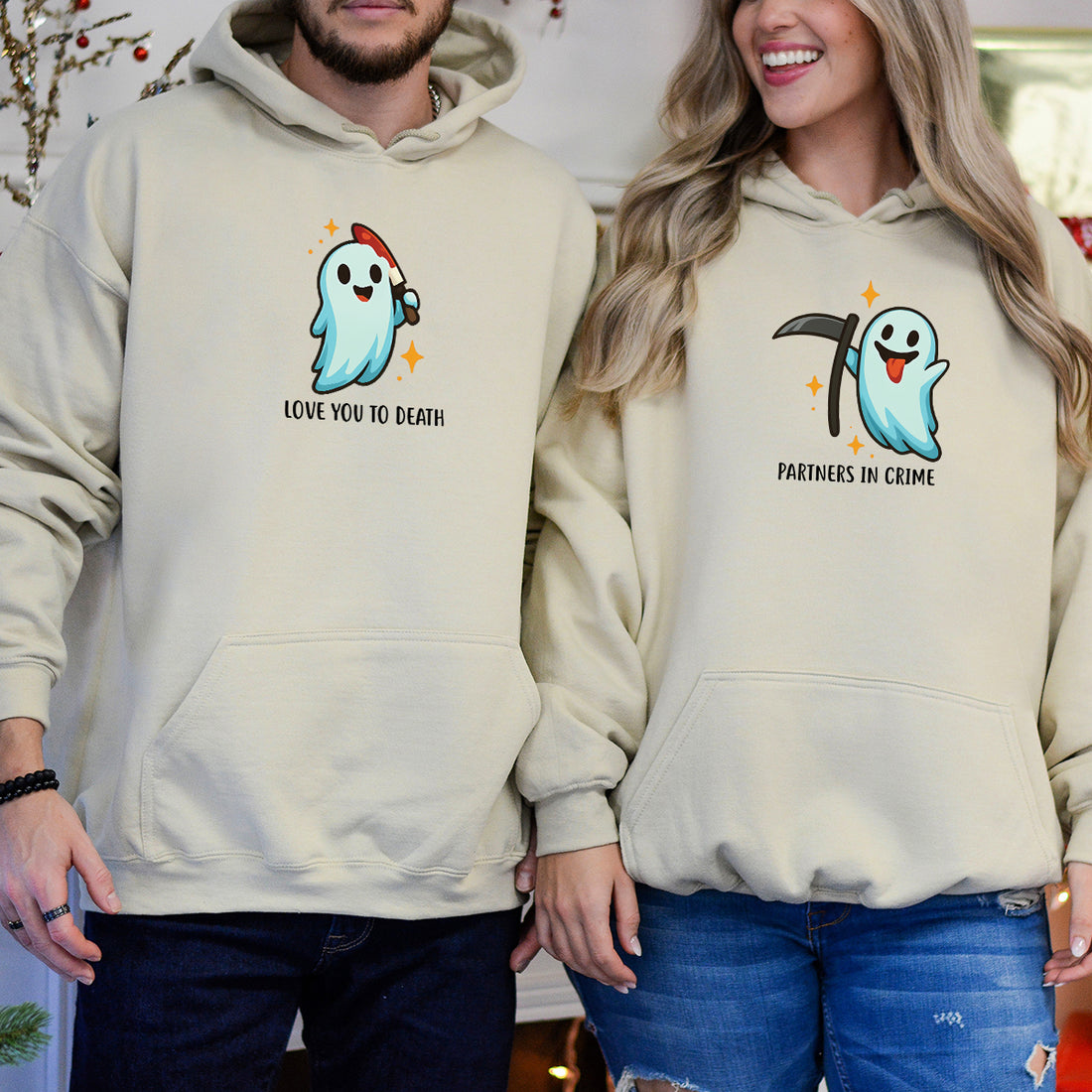 Ghost with Scythe & Ghost with Knife Matching Hoodies For Couples