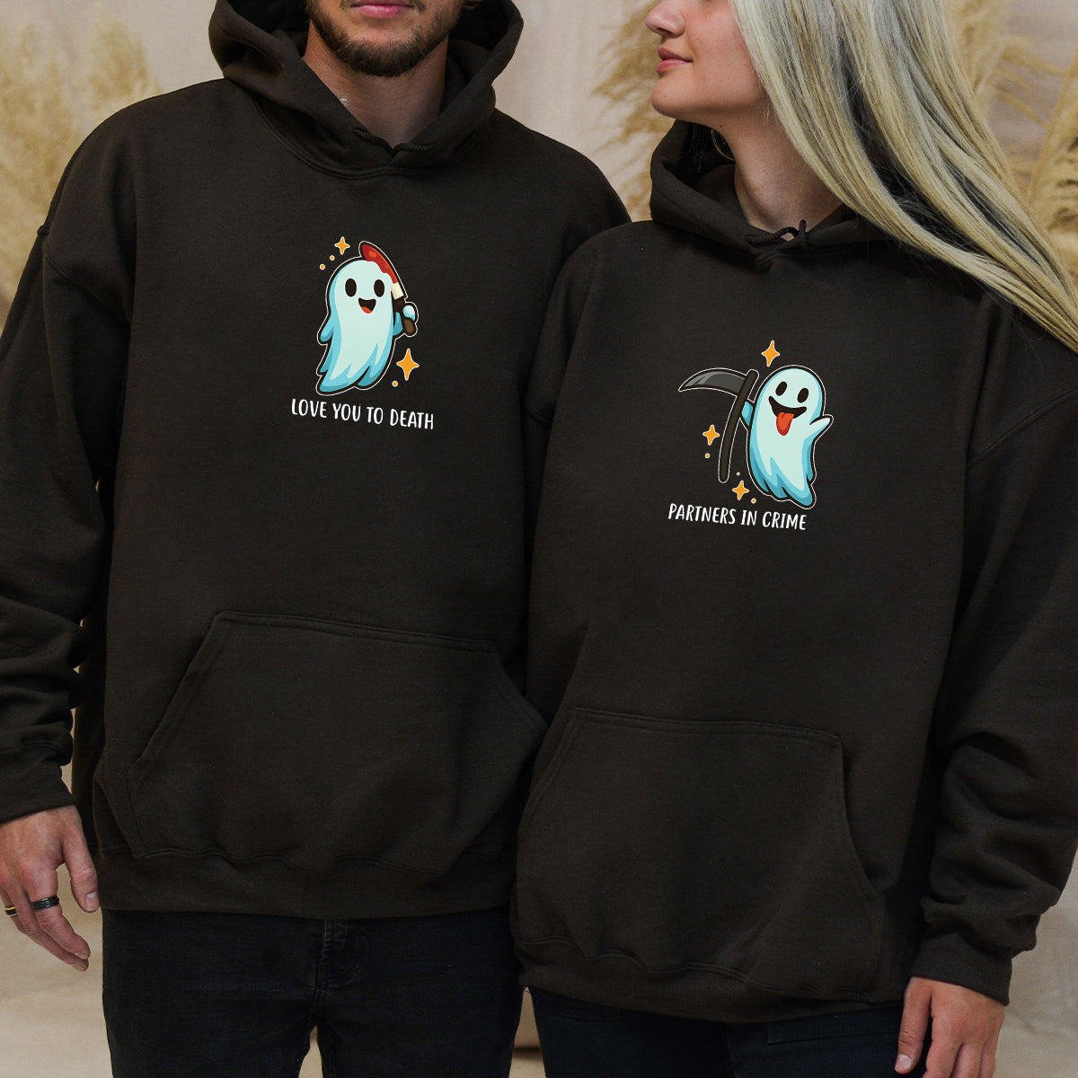 Ghost with Scythe & Ghost with Knife Matching Hoodies For Couples