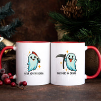 Ghost with Scythe & Ghost with Knife Matching Mugs For Couples
