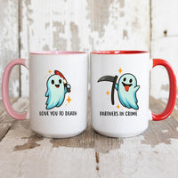 Ghost with Scythe & Ghost with Knife Matching Mugs For Couples