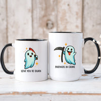 Ghost with Scythe & Ghost with Knife Matching Mugs For Couples
