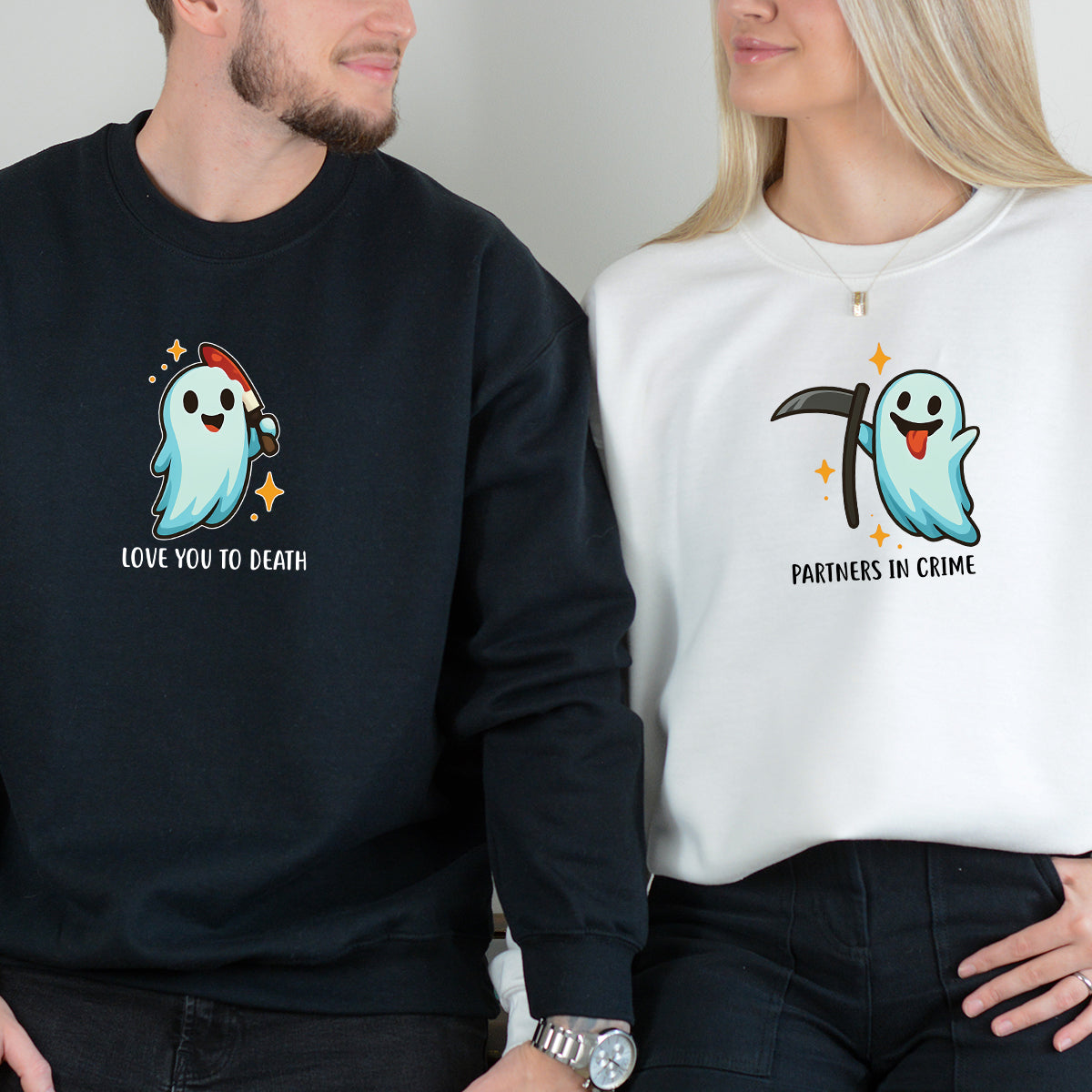 Ghost with Scythe & Ghost with Knife Matching Hoodies For Couples