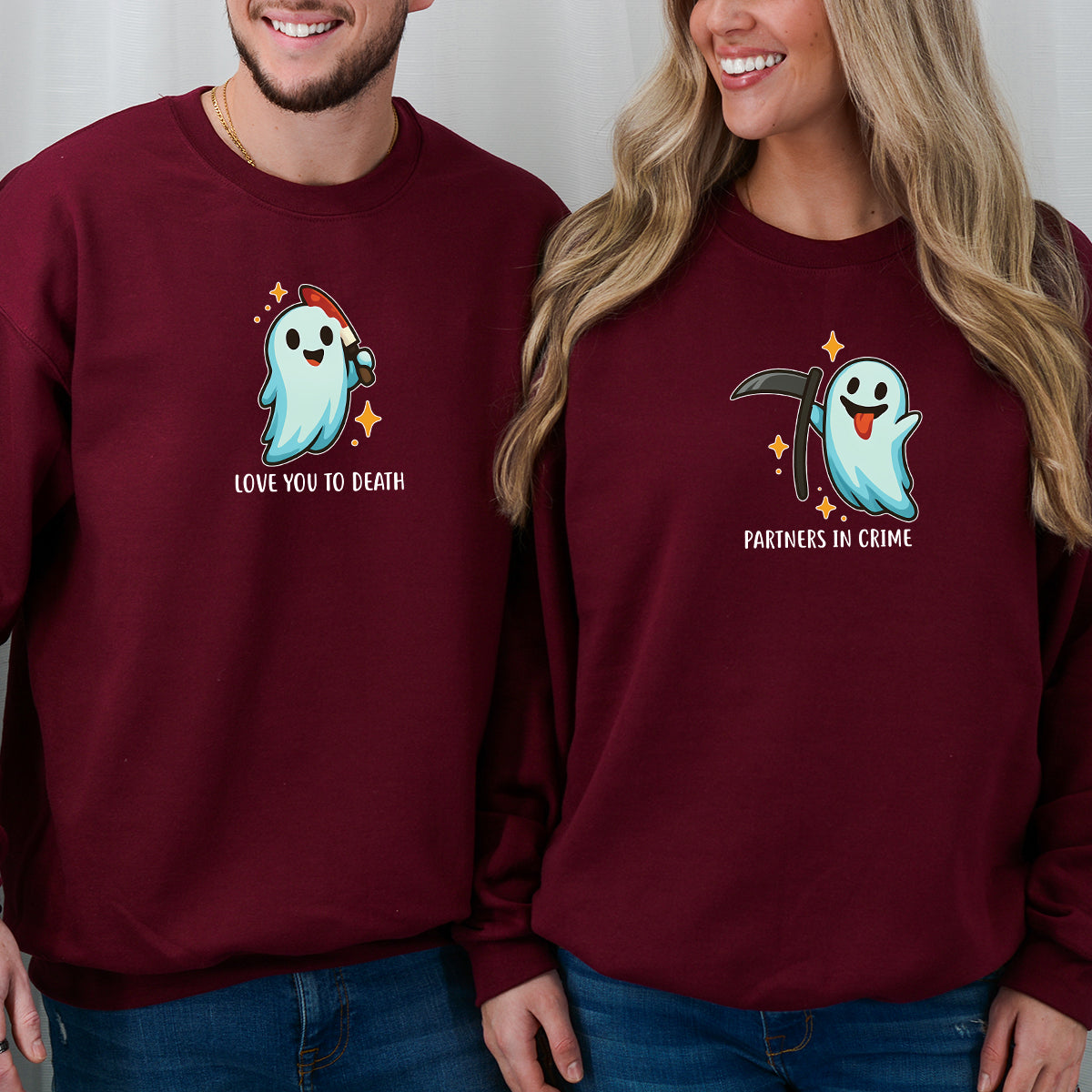 Ghost with Scythe & Ghost with Knife Matching Hoodies For Couples