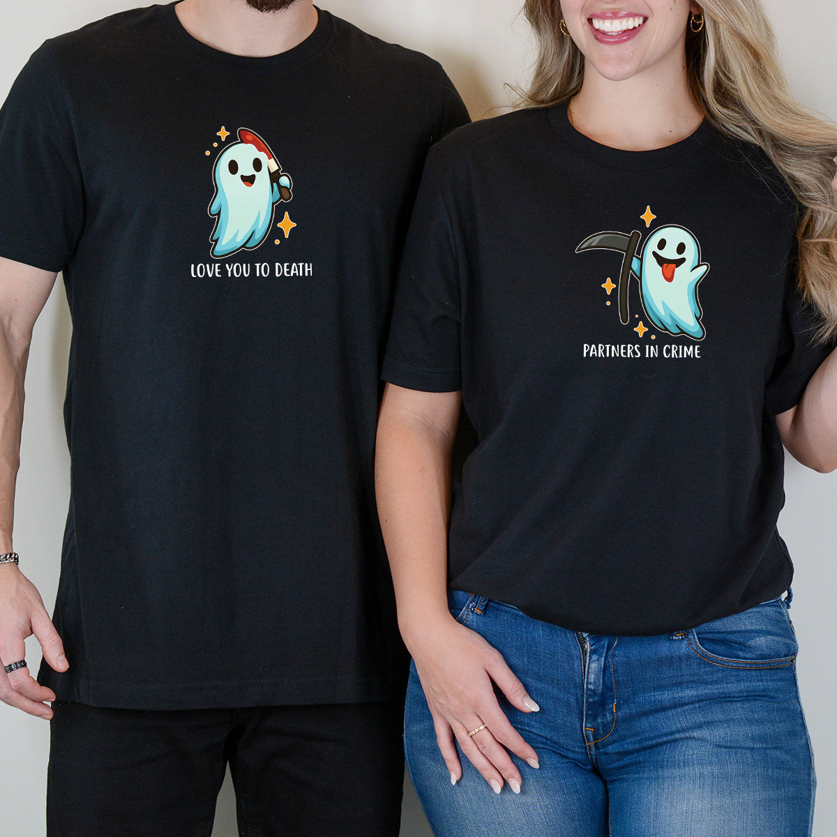 Ghost with Scythe & Ghost with Knife Matching T-Shirts For Couples
