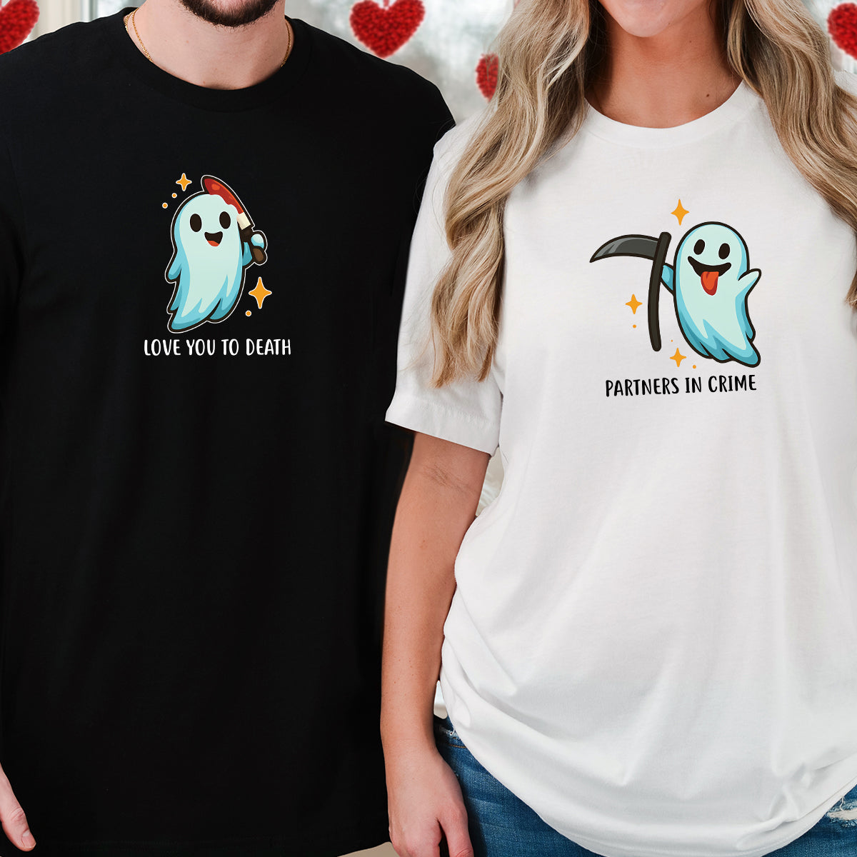 Ghost with Scythe & Ghost with Knife Matching T-Shirts For Couples