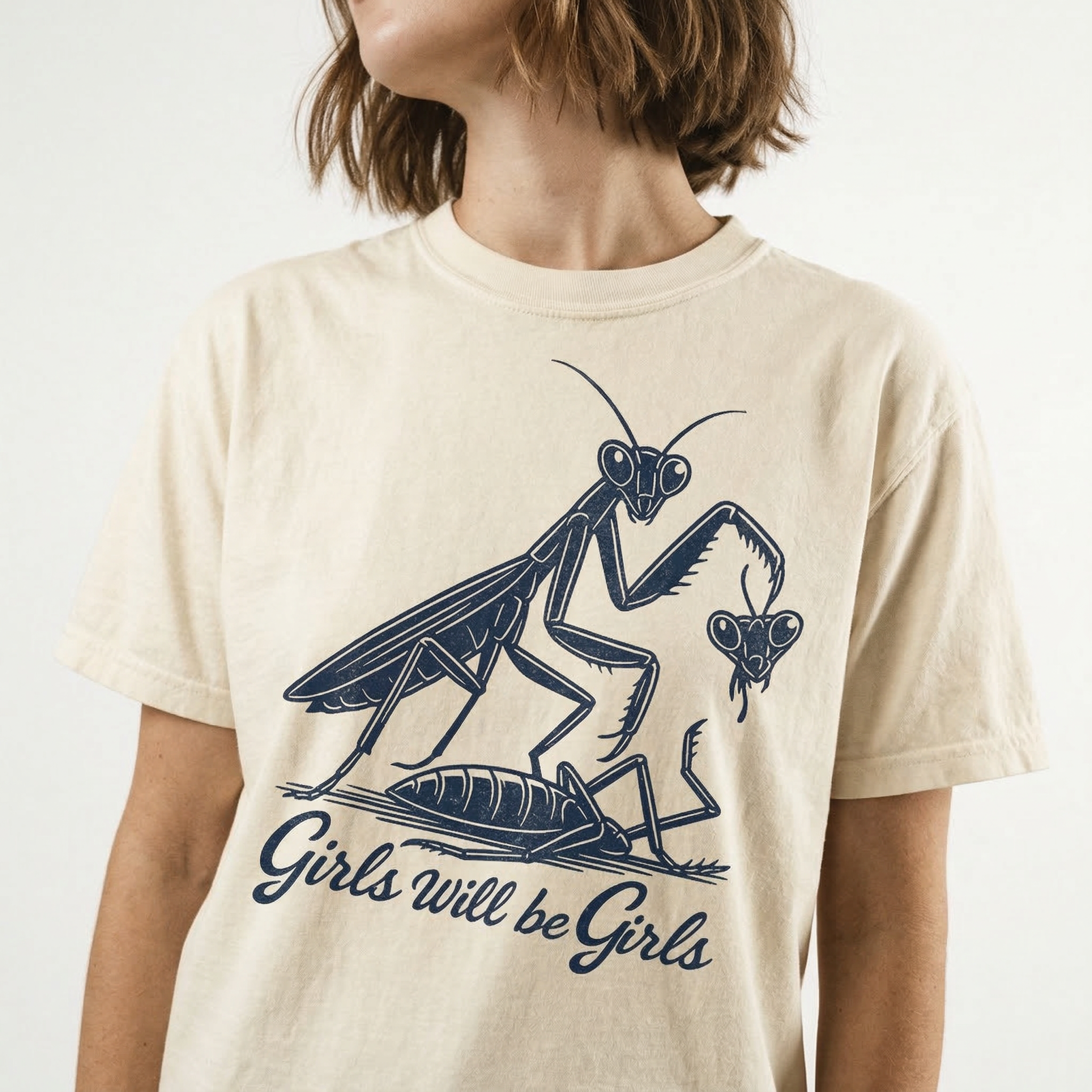 Girls Will Be Girls Praying Mantis Shirt – Funny Insect Lover Graphic Tee