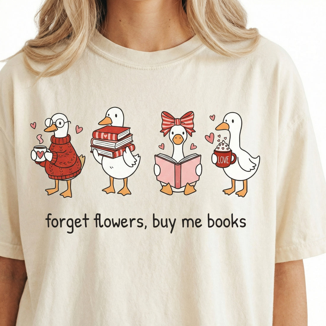 Goose Book Lover Graphic T-Shirt – Bookish Valentine Quote Tee
