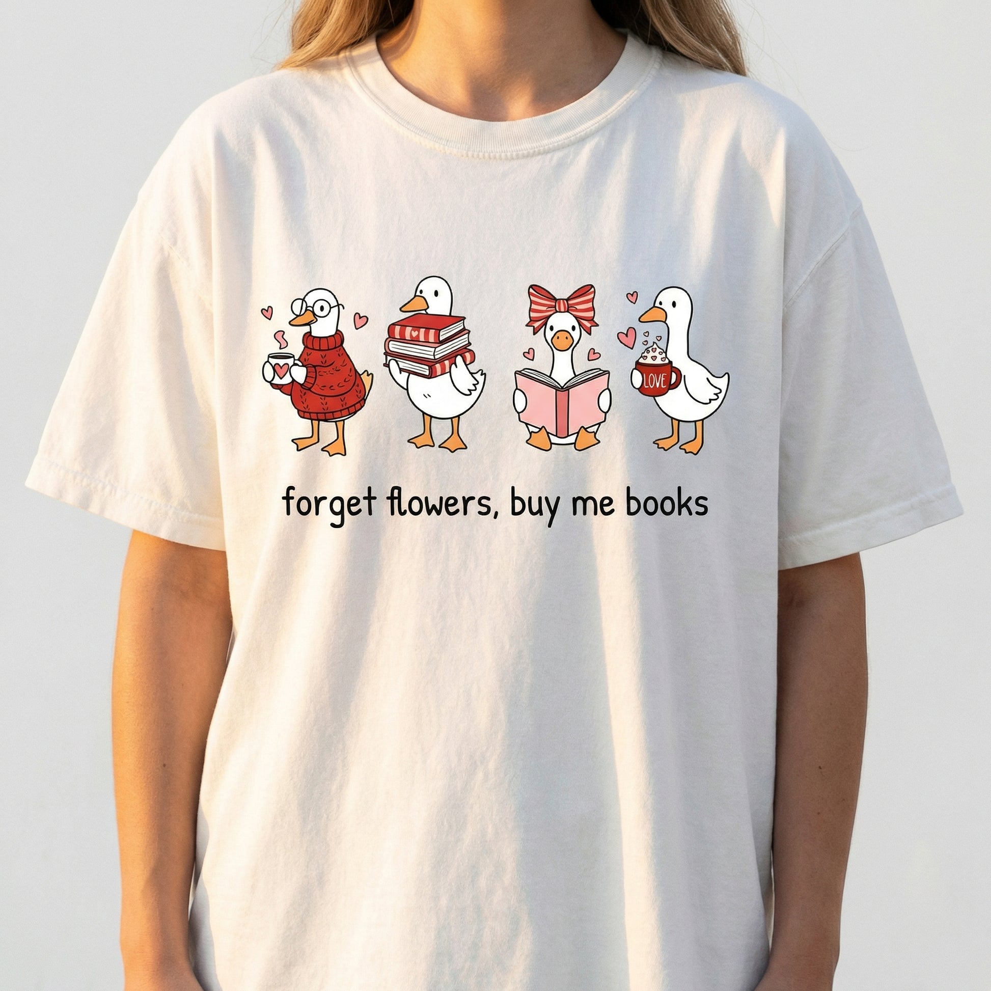 Goose Book Lover Graphic T-Shirt – Bookish Valentine Quote Tee