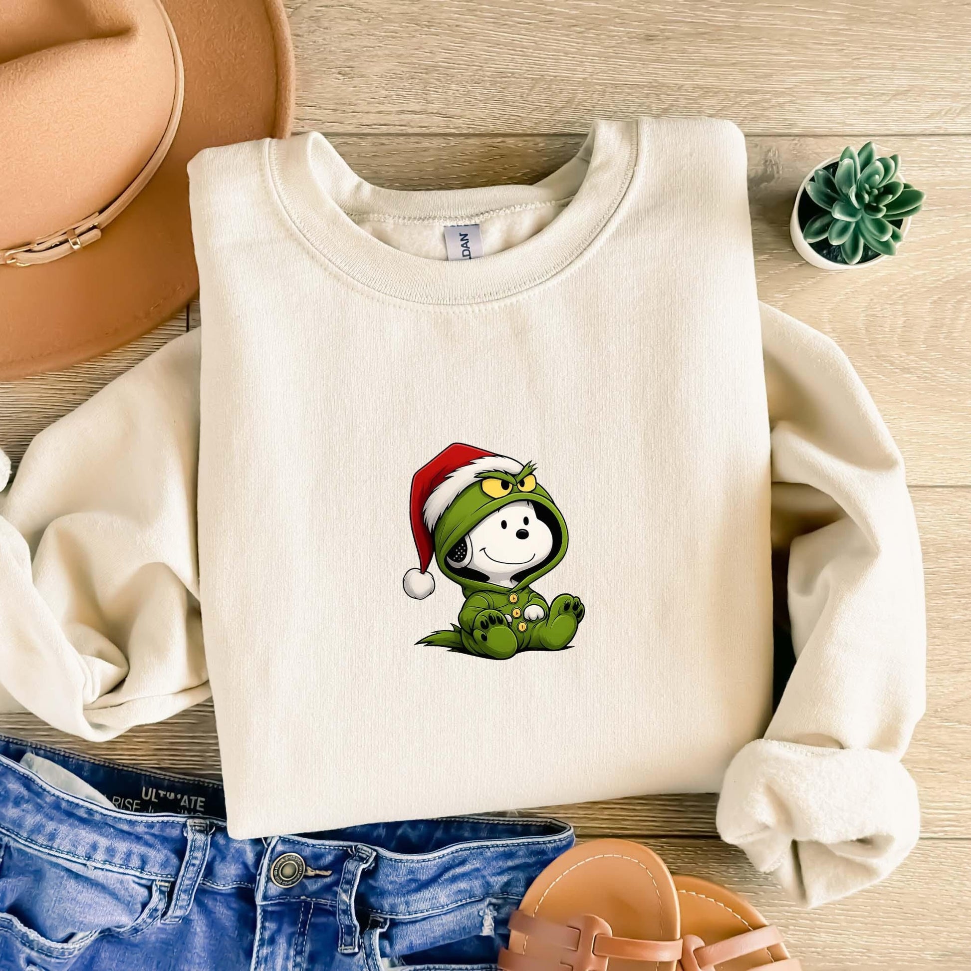 Green Furry Grump & Beagle Christmas Sweatshirt – Cute Holiday Gift