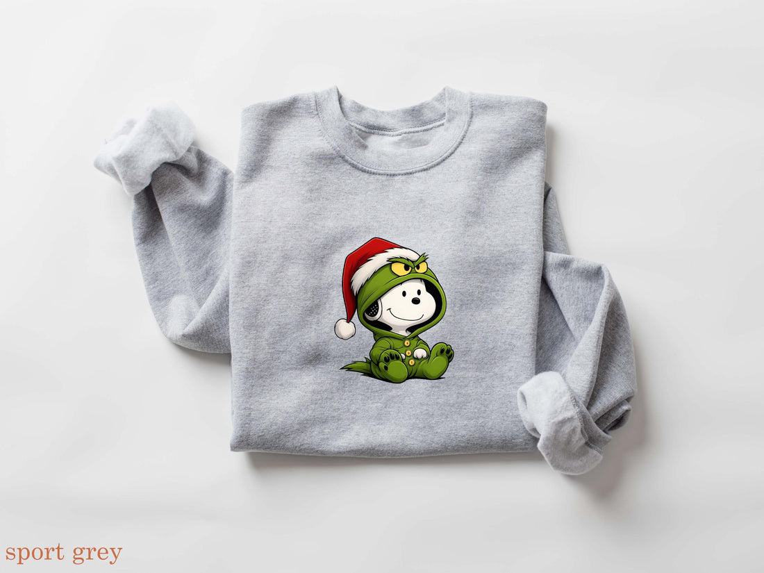 Green Furry Grump & Beagle Christmas Sweatshirt – Cute Holiday Gift