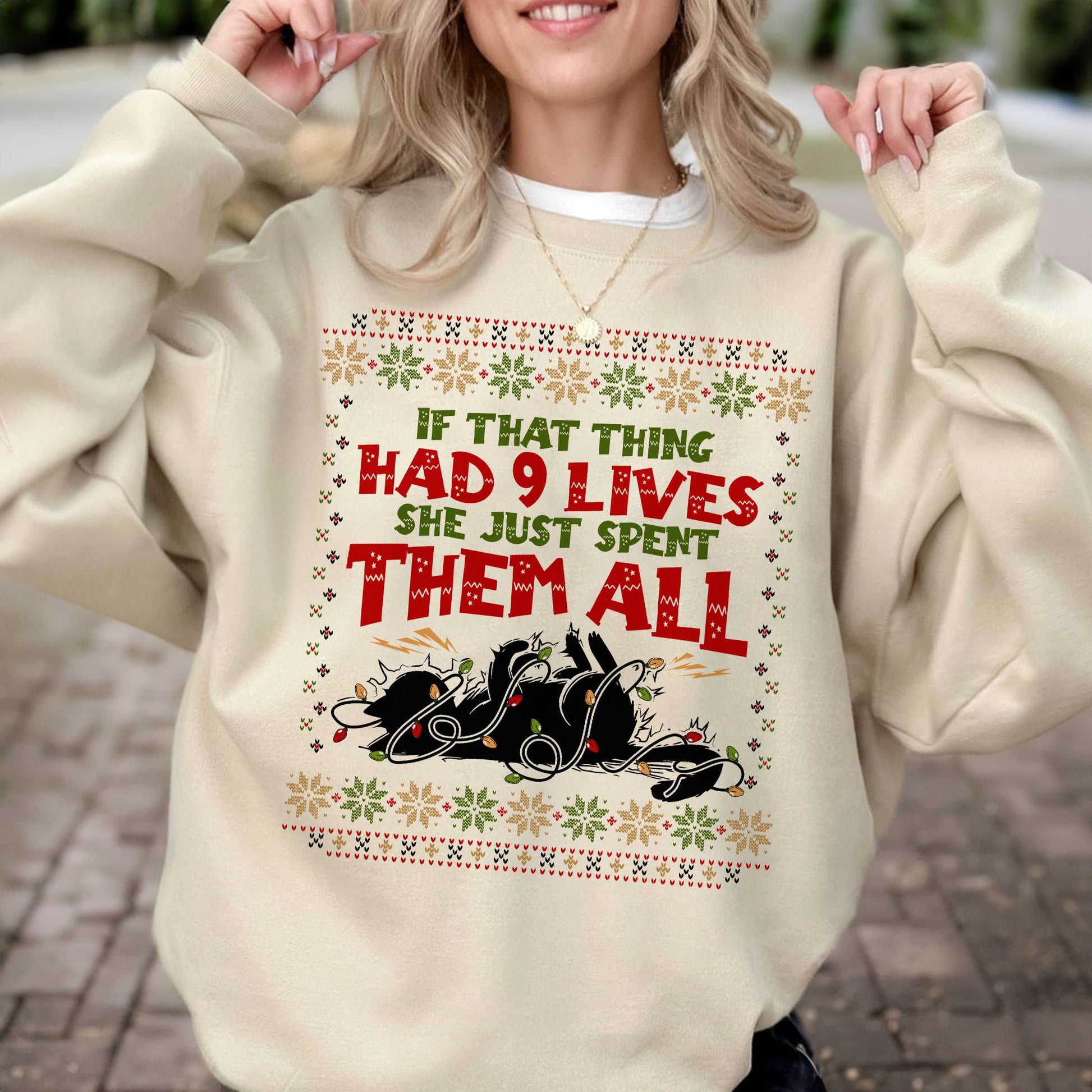 Griswold Cat Christmas Lights Sweatshirt – Funny Christmas Vacation Ugly Sweater