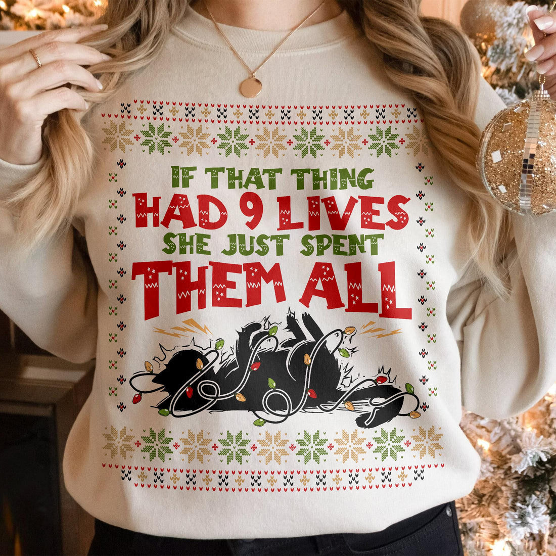 Griswold Cat Christmas Lights Sweatshirt – Funny Christmas Vacation Ugly Sweater