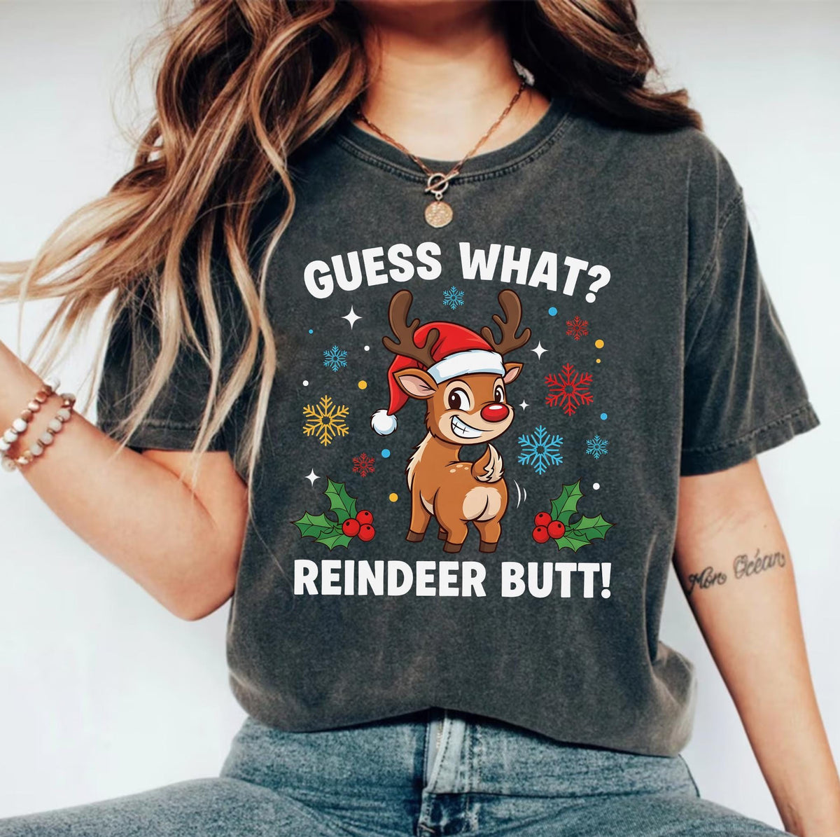 Guess What Reindeer Butt Shirt - Funny Christmas Tee for Men Women