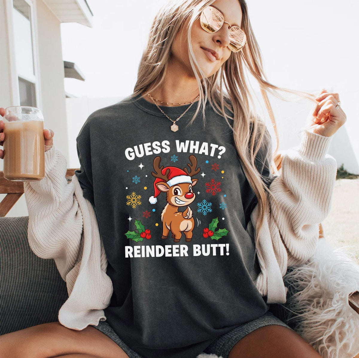 Guess What Reindeer Butt Shirt - Funny Christmas Tee for Men Women