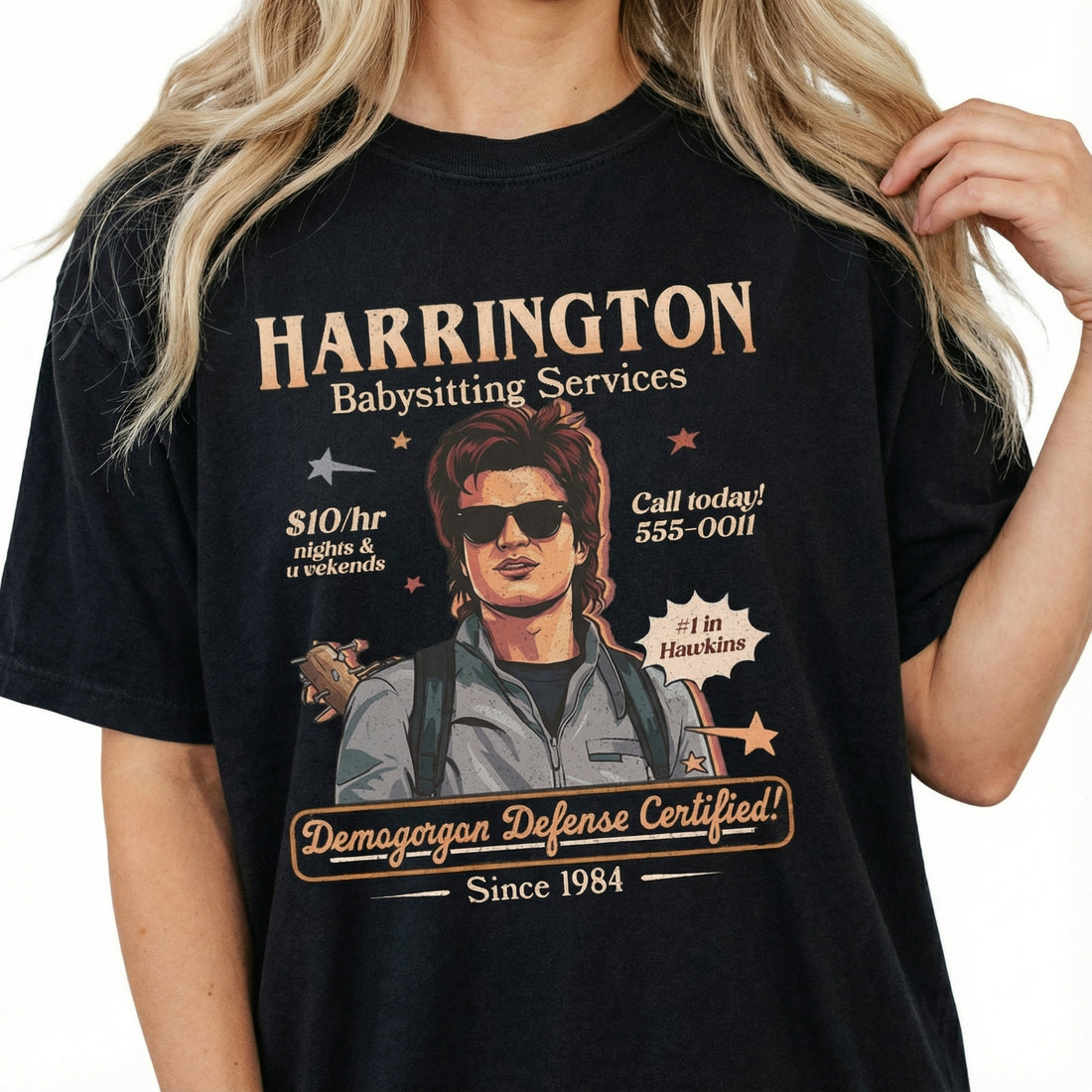 Harrington Babysitting Services Graphic T-Shirt – Funny Retro Babysitter Humor Tee
