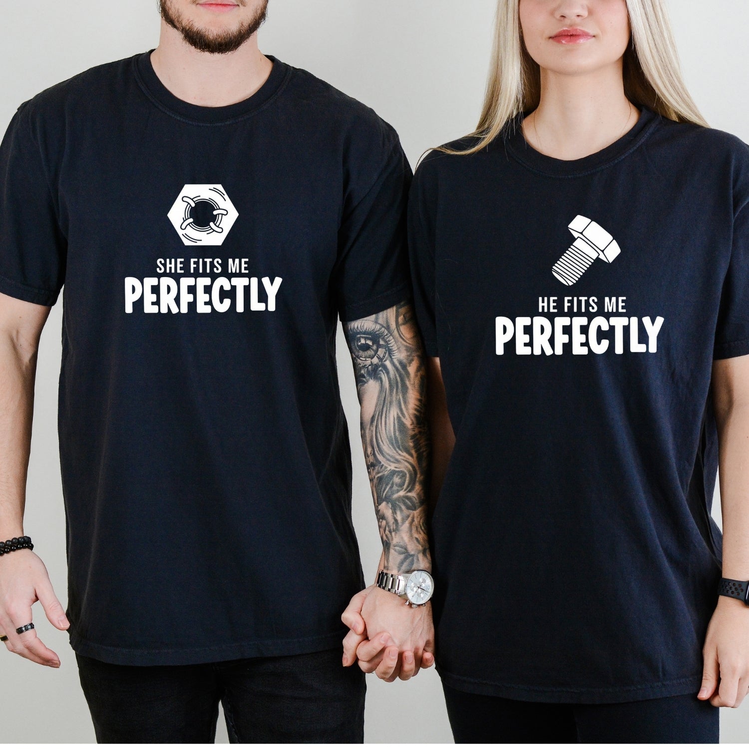 He She Fits Me Perfectly Matching T-Shirts For Couples