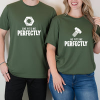 He She Fits Me Perfectly Matching T-Shirts For Couples