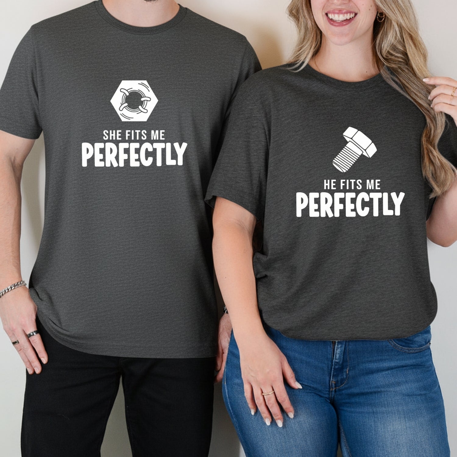 He She Fits Me Perfectly Matching T-Shirts For Couples