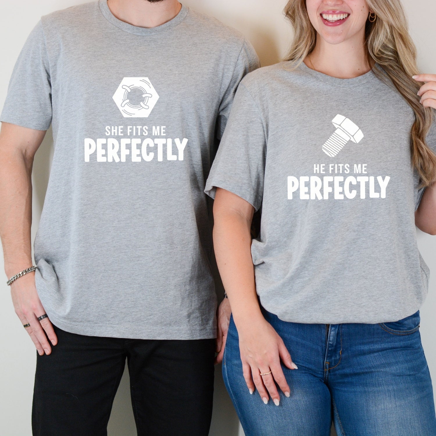 He She Fits Me Perfectly Matching T-Shirts For Couples