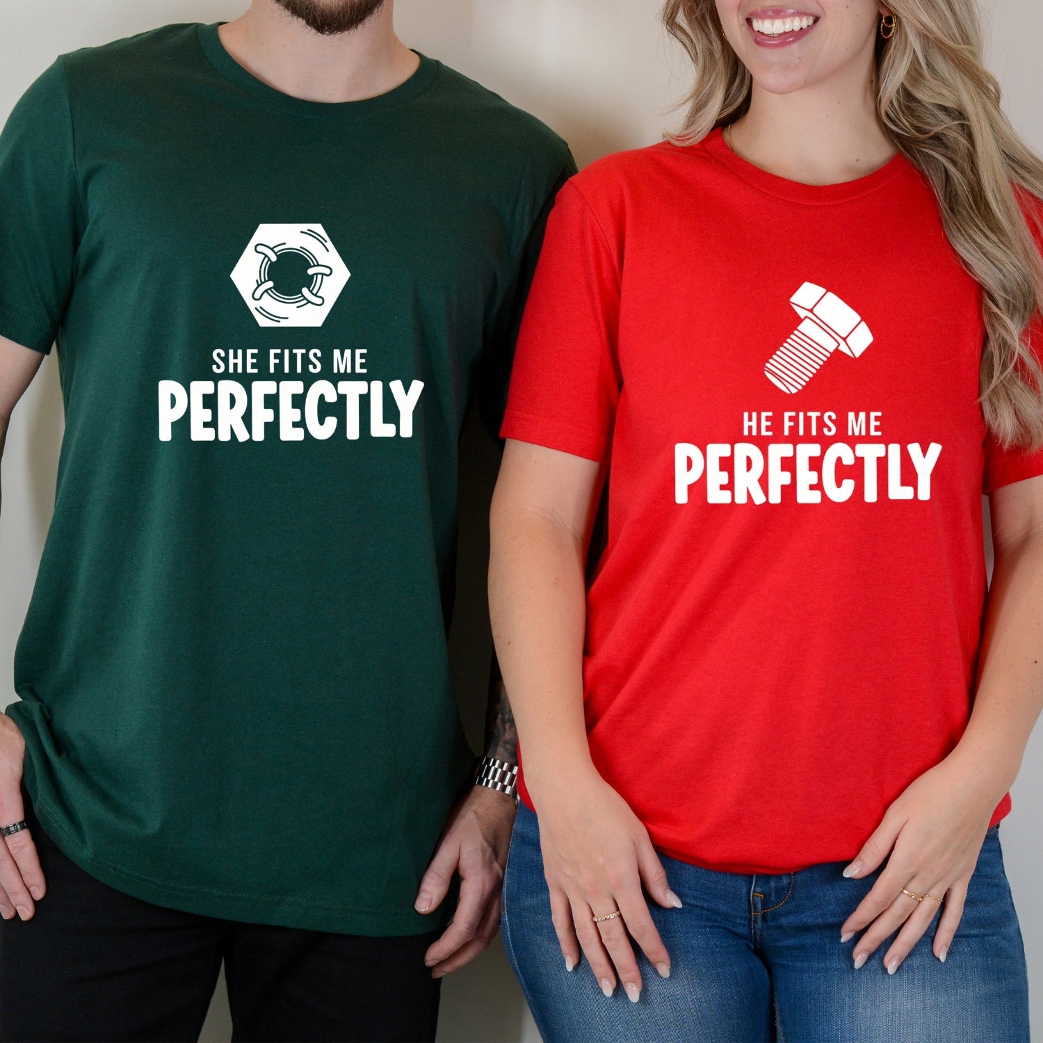 He She Fits Me Perfectly Matching T-Shirts For Couples