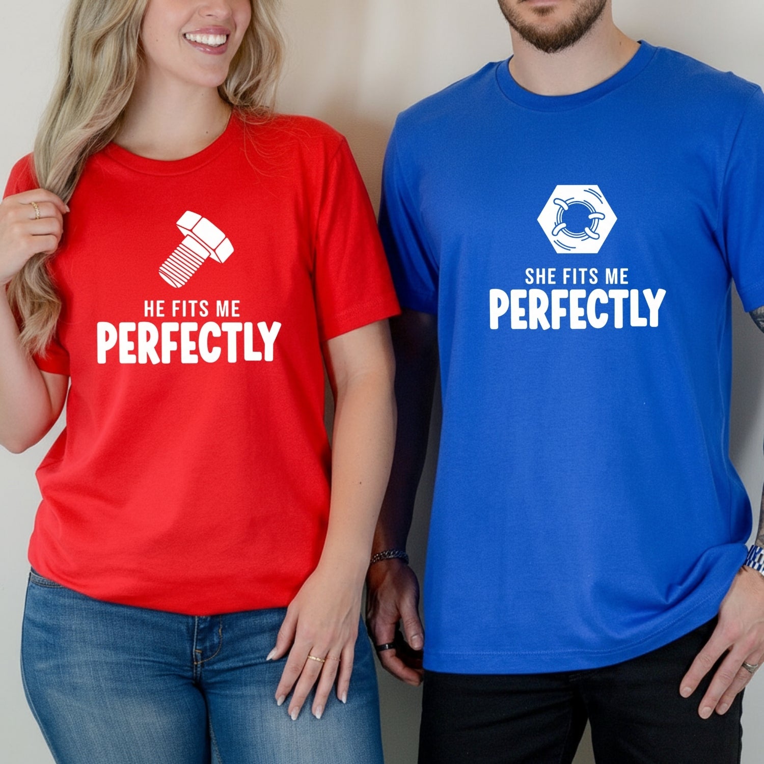 He She Fits Me Perfectly Matching T-Shirts For Couples