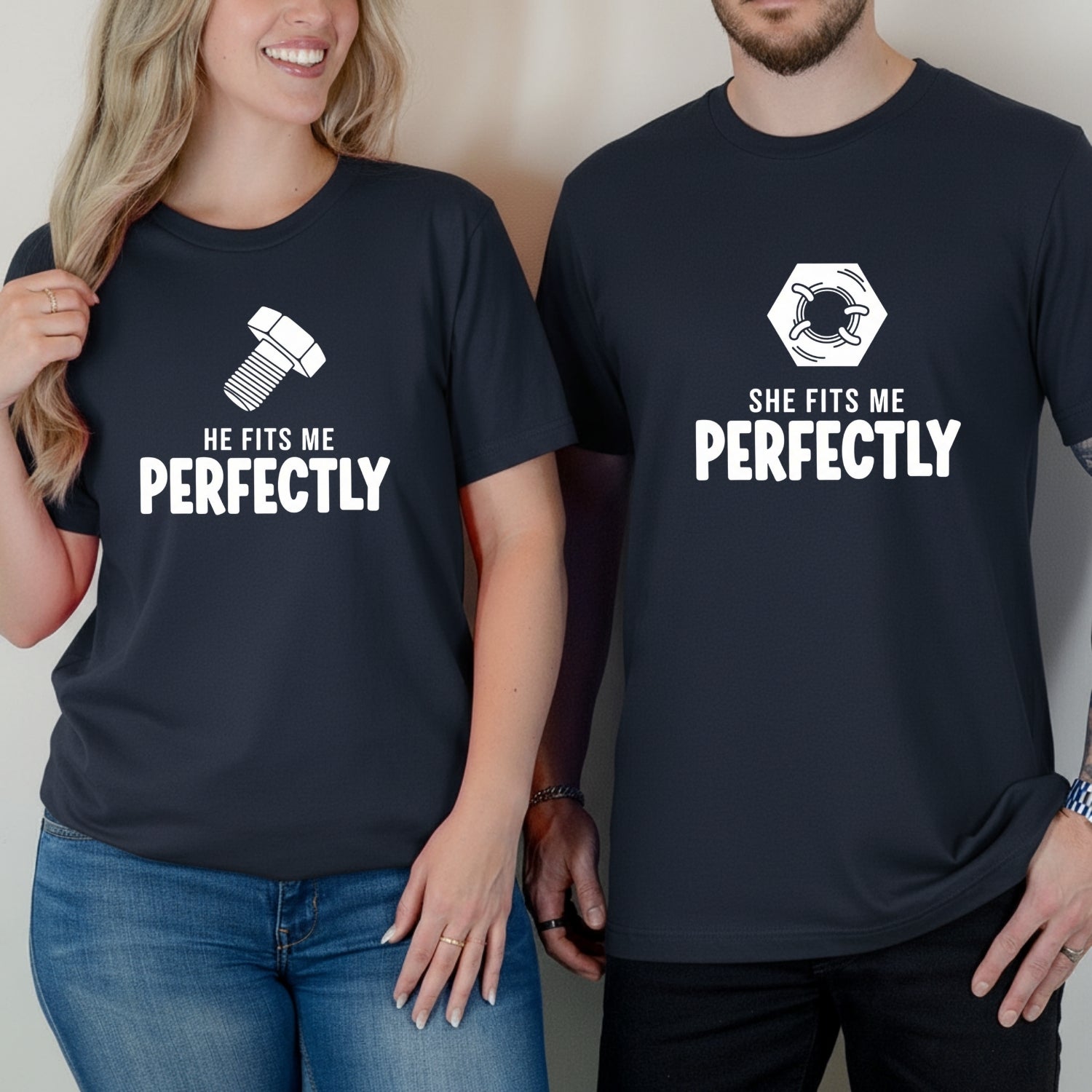 He She Fits Me Perfectly Matching T-Shirts For Couples