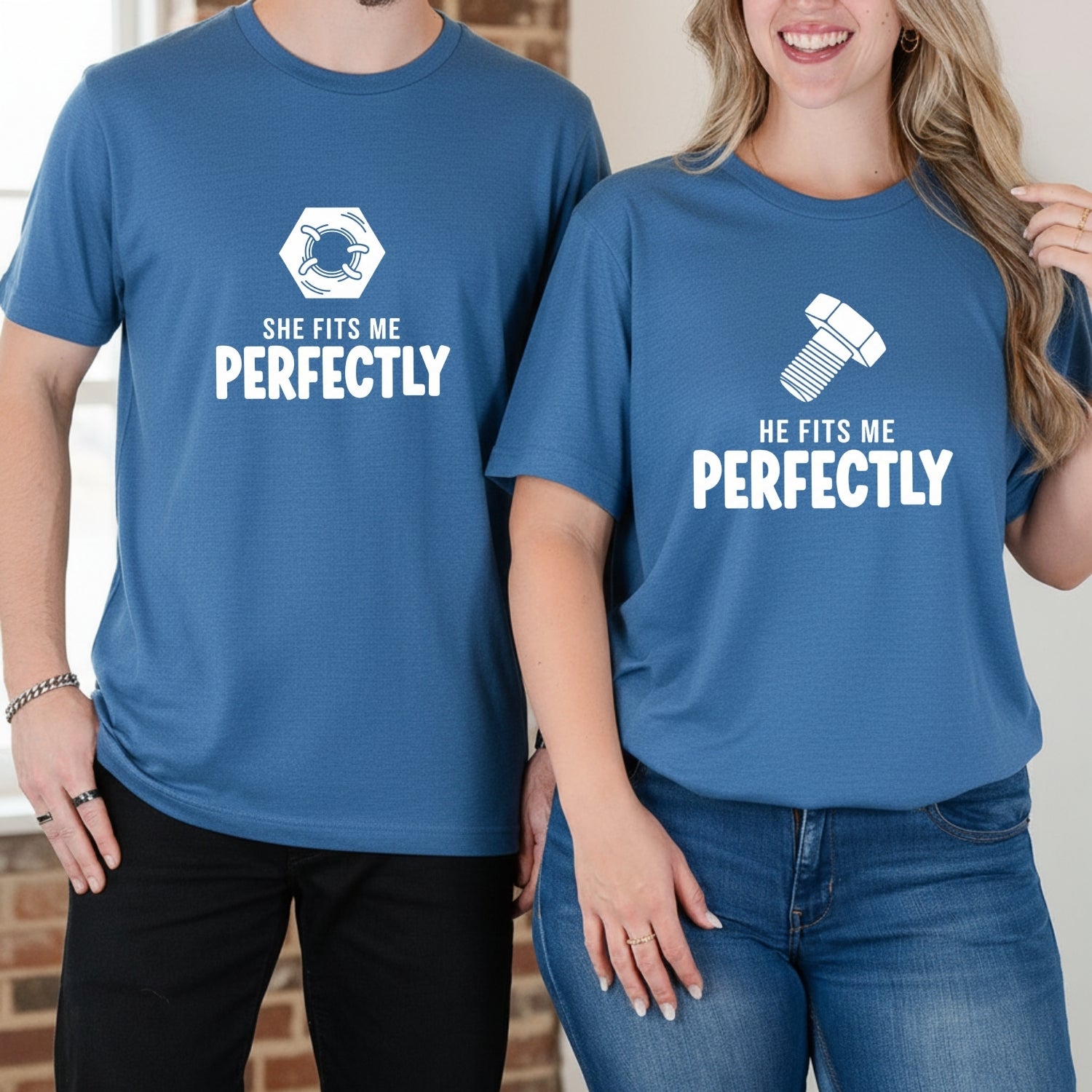 He She Fits Me Perfectly Matching T-Shirts For Couples