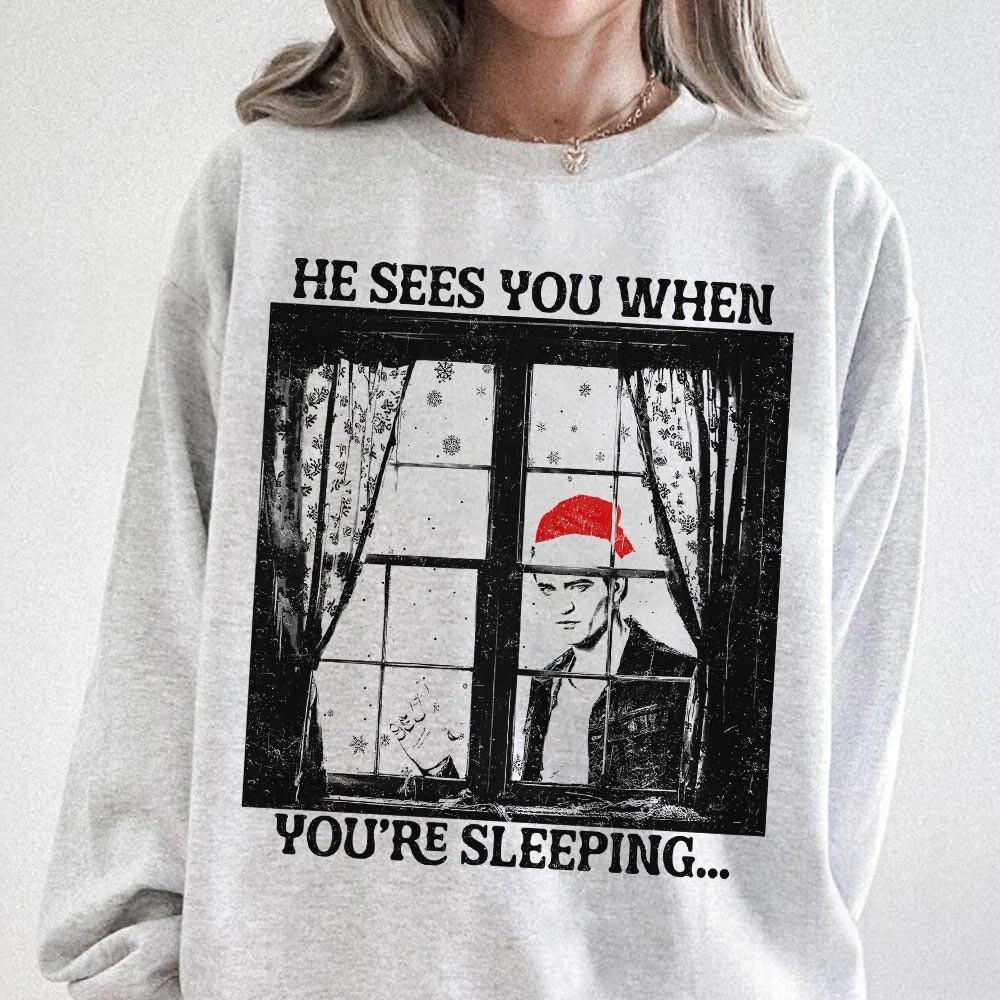 He Sees You Robert Pattinson Christmas T-Shirt – Vintage Holiday Graphic Tee