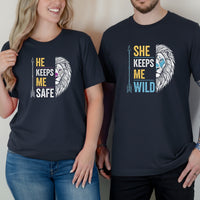 He Keeps Me Safe She Keeps Me Wild Lion Matching T-Shirts For Couples